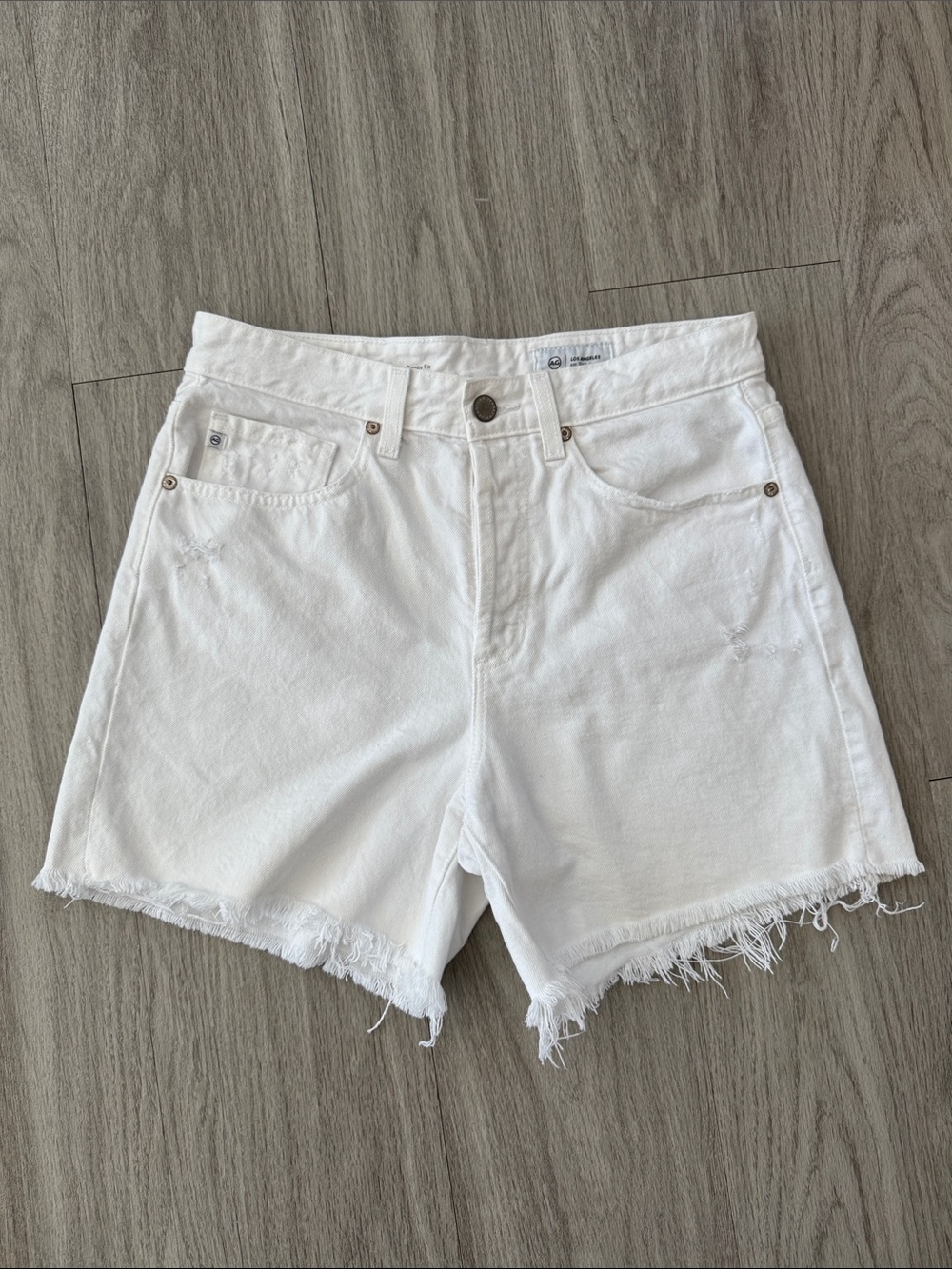 AG High-Rise Baggy Fit White Denim Shorts